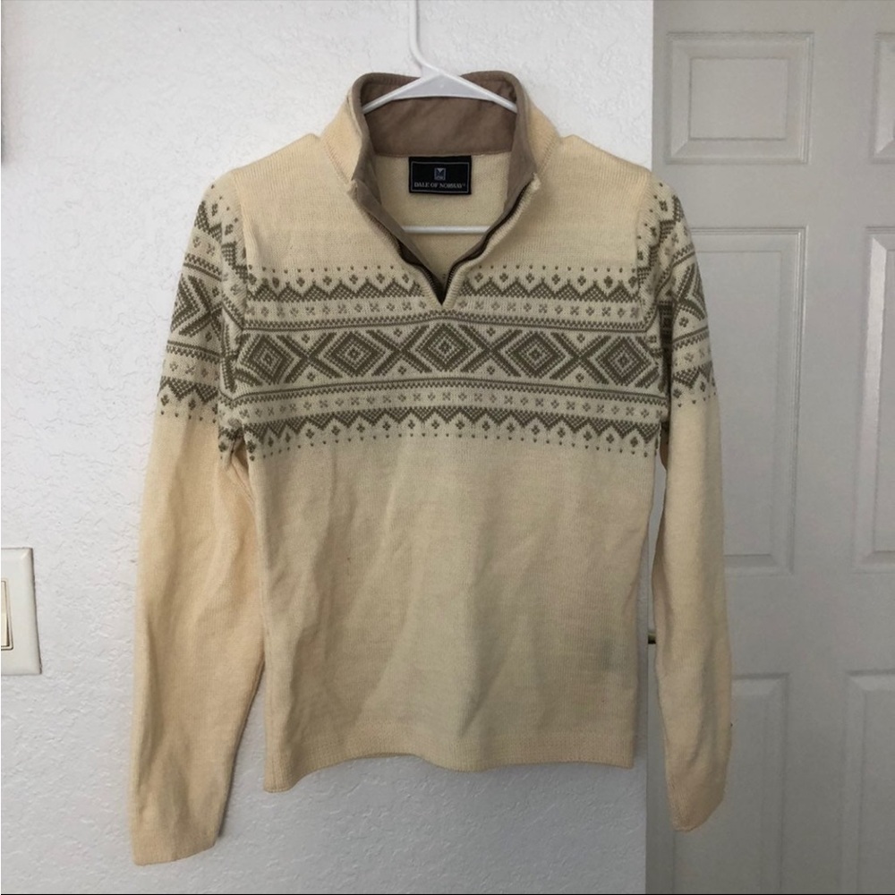 Dale of Norway Cream and Olive Patterned Turtleneck Sweater